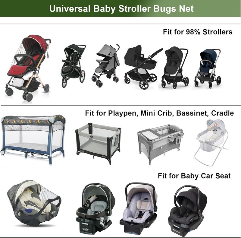 AMORBASE 2-Pack Stroller Mosquito Net, Universal Bug Net Cover for Stroller, Bassinets, Cradles, Playards, Pack N Plays and Portable Mini Crib, Durable Baby Insect Netting Infant Essential (2, Black) - Image 5